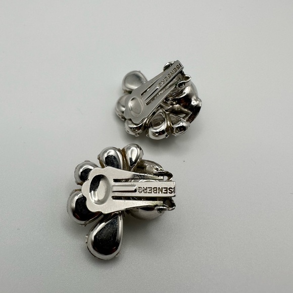 Vintage signed Eisenberg clear rhinestone with crystal clips earrings - Picture 3 of 8